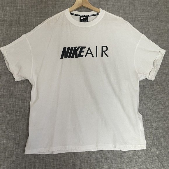 Nike Air Shirt Womens Medium Oversized Folded Sleeve White Black Logo * - Picture 1 of 8